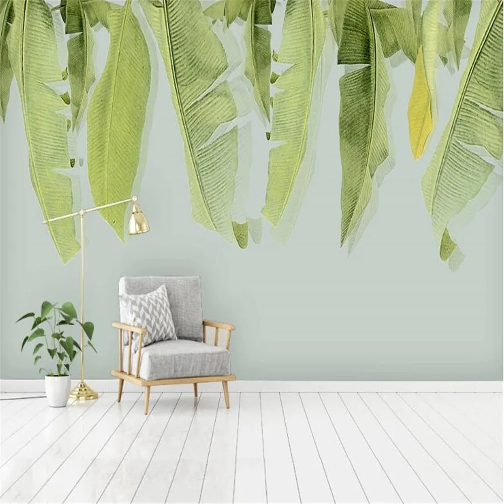 

milofi custom 3d nordic small fresh hand-painted watercolor cartoon leaves pastoral mural background wall