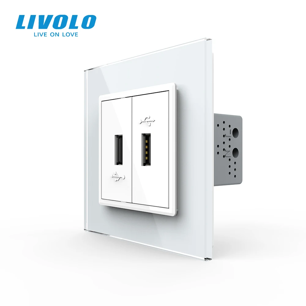 Livolo – Panel de cristal con doble USB para pared. C792U-11/12/13/15, Enchufe de pared con doble USB, 4 colores, sin logotipo