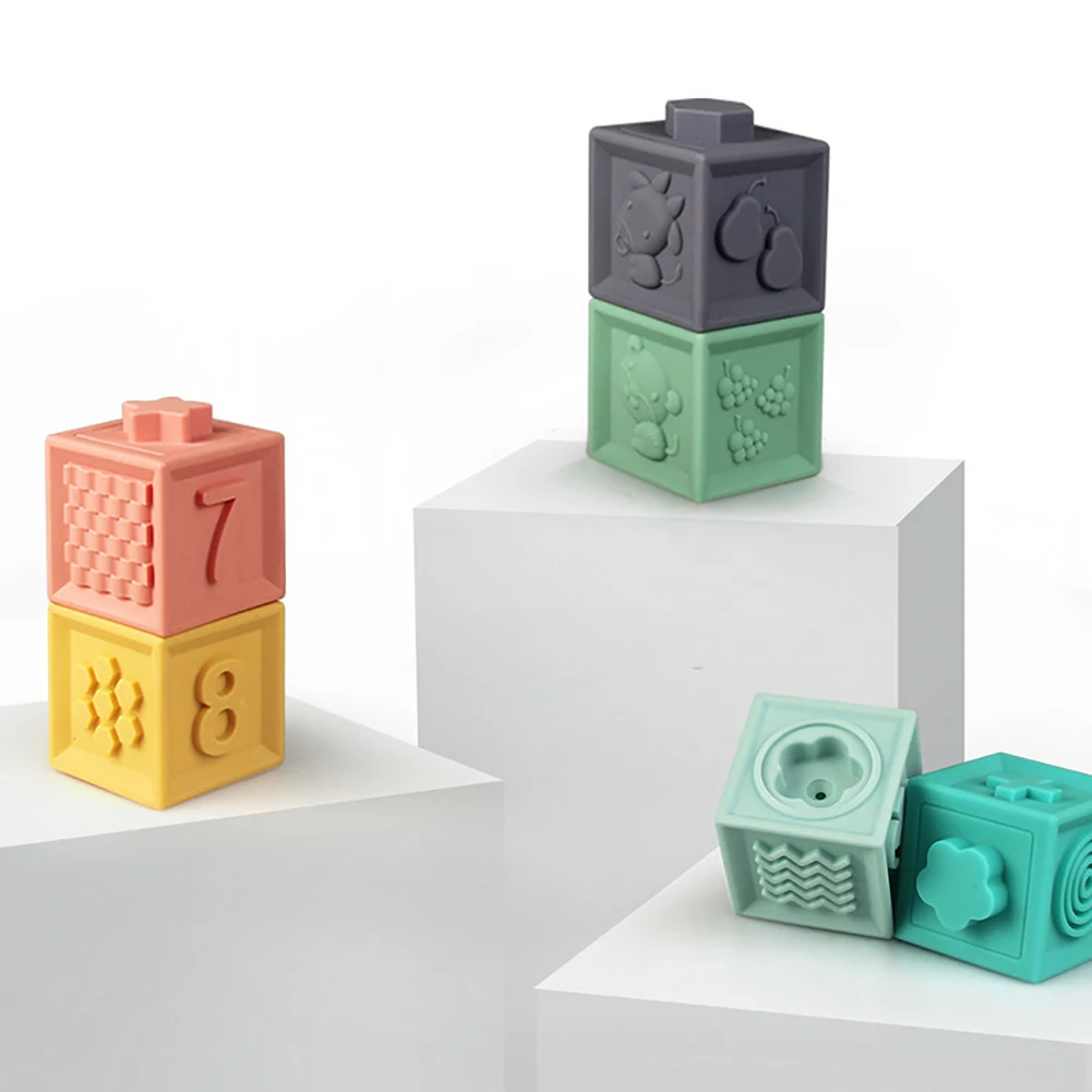 12 шт. забавные мягкие ПВХ строительные блоки 3D Детские захватывающие Прорезыватели сжимаемые для раннего обучения детей DIY собранные блоки