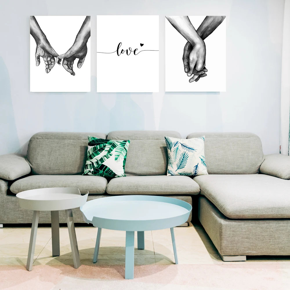 

Black and White Lover Hand in Hand Canvas Print Love Quotes Black Wall Art Couples Lovers Bedroom Decor Artwork Drop shipping