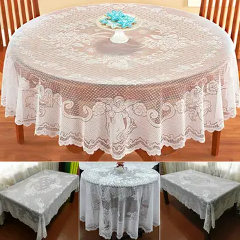 

White Square Round Christmas Table Cloth Cover Lace Tablecloth Hotel Home Banquet Party Decor hot sale