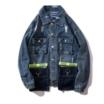 

EWQ / Men's Jackets Loose Denim Clothes Work Clothes Three-dimensional Pocket Oatchwork Casual Jacket For Male 2019 New 19H-a171