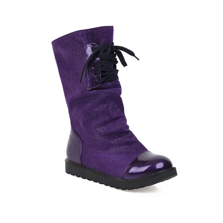 Женские ботинки до середины икры; chaussure boots; низкий каблук; на шнуровке; сезон осень; увеличивающая рост обувь; женская обувь; zapatos mujer sapato; H441