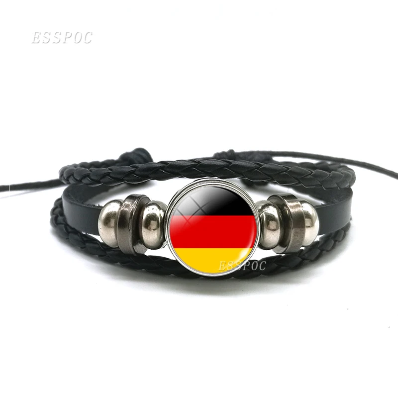 Germany Национальные флаги, Испания, Турция, США, очаровательный черный браслет на кнопке, Кожаные плетеные веревки, в стиле панк, для женщин и мужчин, подарок - Окраска металла: Germany