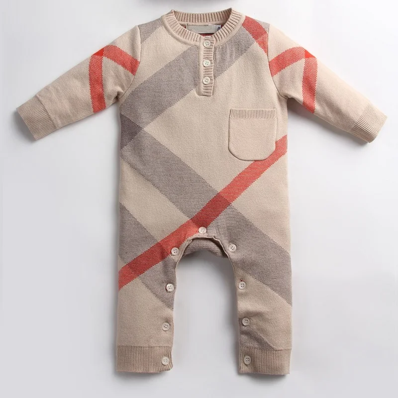 clothes no cap Одежда для новорожденных комплект с длинными рукавами на зиму, осень и весну, Комбинезоны на возраст от 0 до 3 месяцев, вязаные комбинезоны в клетку, Вязаная хлопковая одежда шапка - Цвет: clothes no cap