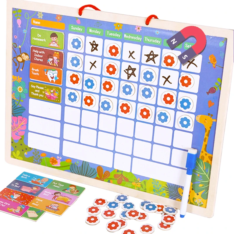 Children Habit Growth Educational Toys Magnetic Habit Tracking Reward Chart Self-discipline Activity Planner Board 3-12
