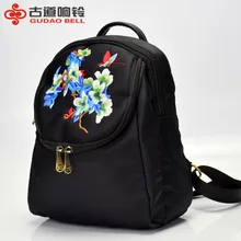 Стиль Этническая Вышивка ручной рюкзак женская сумка сплошной цвет нейлоновая ткань Оксфорд простой рюкзак с вышивкой