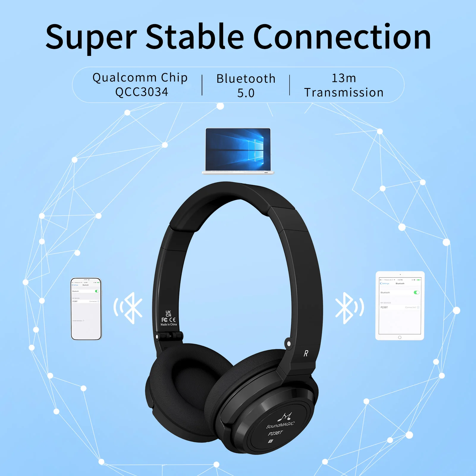 Soundmagic-fones de Ouvido sem Fio Isolamento de Ruído Estéreo de Alta P23bt com Bluetooth Portátil Fidelidade Som - Image 2