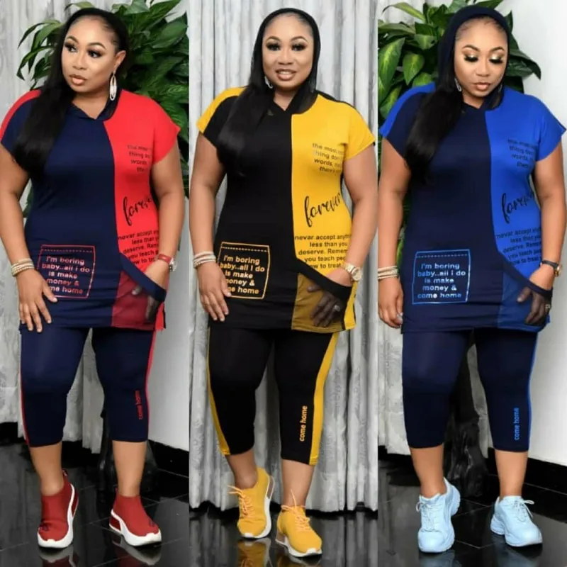 Two Piece Set For Women African Clothing Summer Mesh Stitching Loose T-Shirt + Stretch Leggings Sports Plus Size Matching Sets