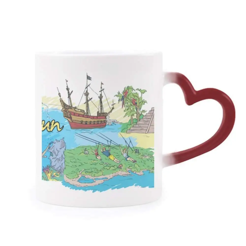 

Cancun Mexico Island Mayan Temple Morphing Mug Heat Sensitive Red Heart Cup