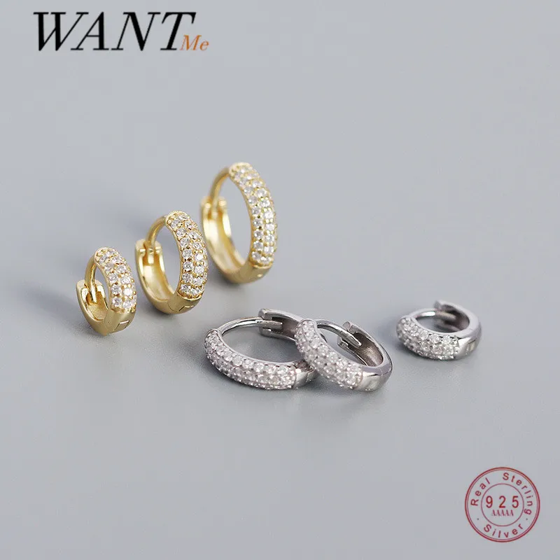 

WANTME Hoop Jewelry 925 Sterling Silver Luxury Zircon CZ Punk Circle Earrings for Women Bohemian Piercing Ear Buckle Accessories