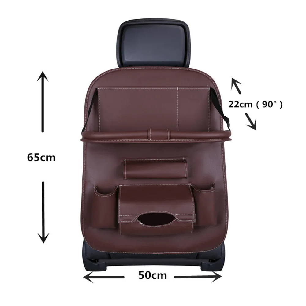 KAWOSEN Car Seat Back Bag Folding Table Organizer Pad Drink Chair Storage Pocket Box Travel PU Leather Stowing Tidying SBCB07 images - 6