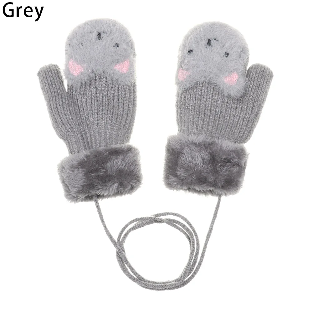 grey Новые детские перчатки с милым медведем из мультфильма для детей возрастом от 2 до 7 лет зимние детские вязаные шерстяные варежки бархатные толстые детские теплые варежки - Color: grey