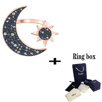 

SWA 2019 Classic High Quality New SYMBOLIC MOON Ring Rose Gold Romantic Star Crystal Ladies Engagement Fashion Jewellery