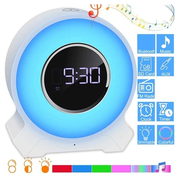 

Bedroom Bluetooth Speaker Alarm Clock - Press Control Bedside Night Light Music Player Wireless Bluetooth Speaker