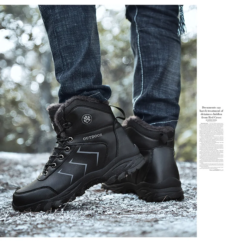 Winter Men's plush Boots High Quality Super Warm Winter Footwear Men Anti Skid Snow Boots Genuine Leather Shoes Fur Boots