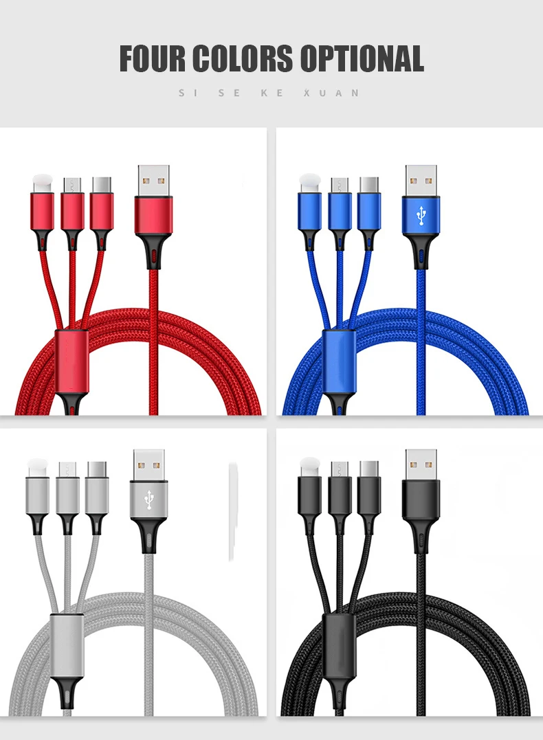 Usb-кабель для iPhone XS Max XR X 8 7 6 5 для зарядного устройства Xiaomi samsung 3 в 1 Micro USB type C зарядное устройство с интерфейсом Lightning шнур
