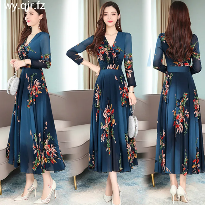 

XWWL-722#Evening Dress Long Printing Chiffon Green V-neck Plus Size Cheap party Prom Graduation Ball Gown Wholesale Dresses Girl