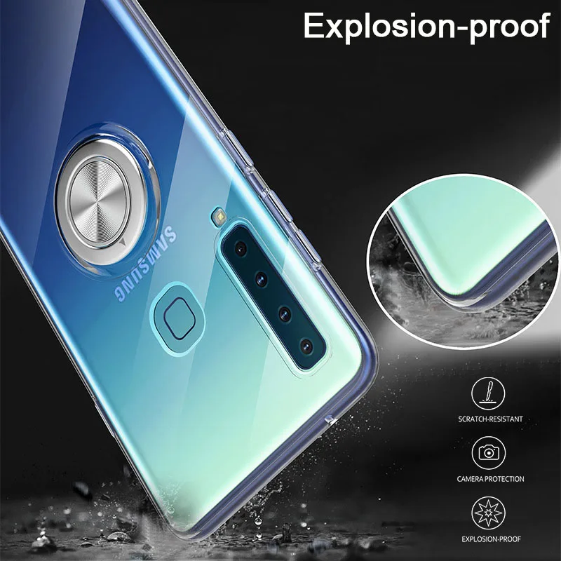 Защитный чехол для samsung Galaxy A50 A9 A70, чехол для телефона Sam A92018 A 50 70 9, Прозрачный Бампер 50A 70A 9A с кольцом-подставкой