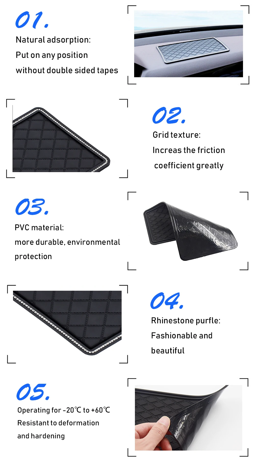 Противоскользящий коврик для телефона в приборной панели автомобиля Rhinesto нескользящий Коврик противоскользящий гаджет липкий коврик панель mata fixate для SMART KIA