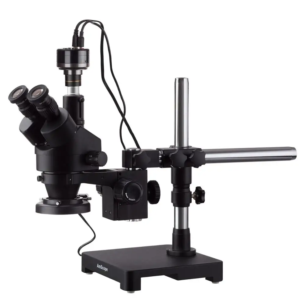 

AmScope 3.5X-90X Black Trinocular Stereo Zoom Microscope on Single Arm Boom Stand + Fluorescent Ring Light + HD Recording Camera