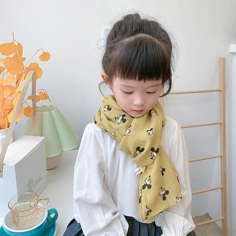 Children's Scarf Mickey pattern Cotton and linen Autumn Winter Baby warm Scarf Girl's Accesories Women's Silk Scarf