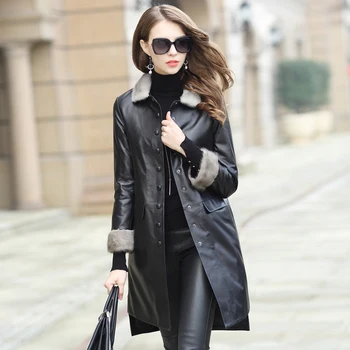 

Genuine Leather Jacket for Women Real Sheepskin Leather Down Coat Mink Fur Collar Winter Autumn Outwear BT7381 MF352