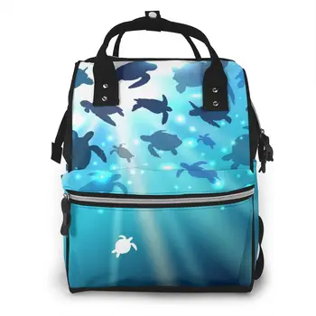 

Mummy Bag Turtle Swims In The Blue Ocean Nappy Backpack Capacity Stroller Bag Mom Baby Multi-function Waterproof Diaper Bag
