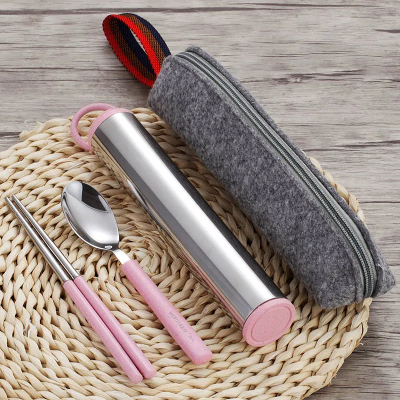 4Pcs Pink 4 шт./компл. 304 Нержавеющая сталь продукты столовая посуда ложка Вилка Ножи палочки дозирующая детская ложка для соломы комплект Портативный Походная посуда BB50CJ - Цвет: 4Pcs Pink