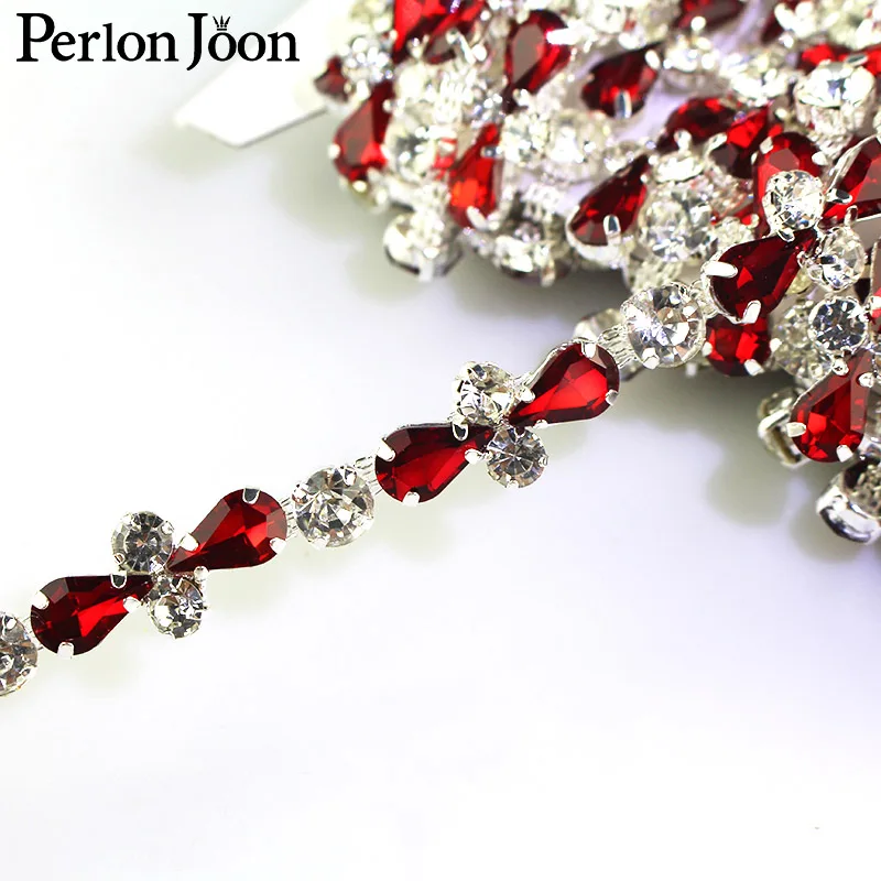 1 Yard Farbe Tropfen Strass Trim Glas Kristall Silber Kette Braut Dekoration für Kleidung und Schuh Tasche Zubehör ML055 – Detail 24