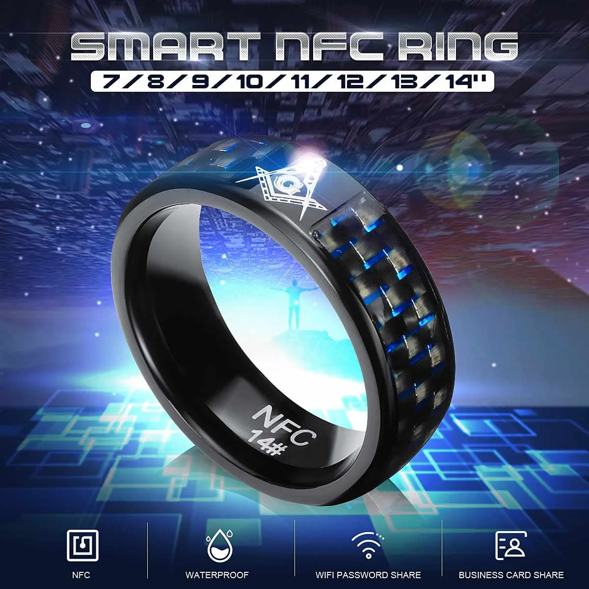 

2020 new 7/8/9/10/11/12/13/14 Fashion Elegant Jewelry Rings Wear Magic NFC Smart Ring for ios Android windows Mobile Phone