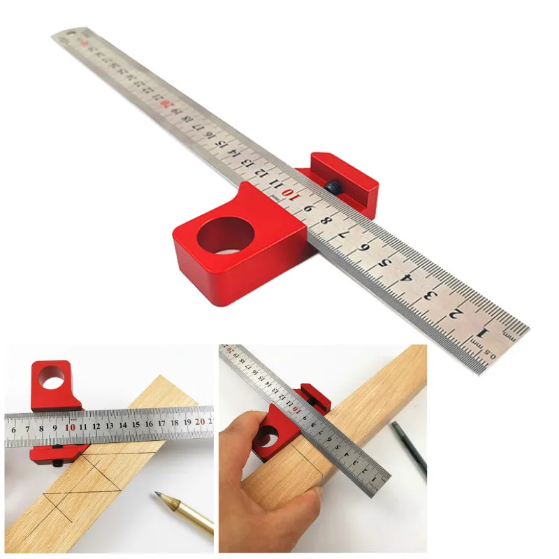 Régua de Aço Graus Ângulo Scribe Carpinteiro Calibre Universal Localizador Régua Ajustável Bloco Fixo Carpintaria Ferramenta Diy 45