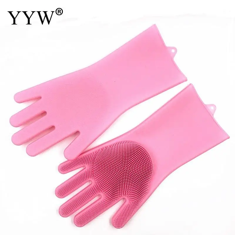 Кухонные инструменты силиконовые Волшебные скрубберы резиновые перчатки для чистки экологически чистые чистящие губки щетки для мытья посуды бытовые перчатки - Цвет: pink(16.5x32cm)