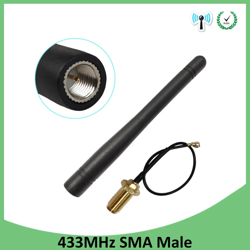

2pcs 433MHz antenna 3dBi SMA Male Connector antenne 433 mhz directional antena +21cm RP-SMA to ufl./ IPX 1.13 Pigtail Cable