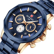 Reward relojes informales con espejo Hardlex para hombre, cronógrafo de pulsera de cuarzo Unisex, diseño de superficie multicapa, resistente al agua
