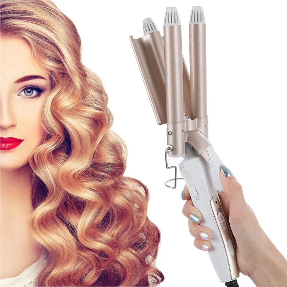 Ferro de Ondulação do Cabelo Modelador de Cabelo Onda do Cabelo Profissional Cerâmica Barril Triplo Ferros Waver Ferramentas Estilo Varinha 18 Cheap Curling Irons