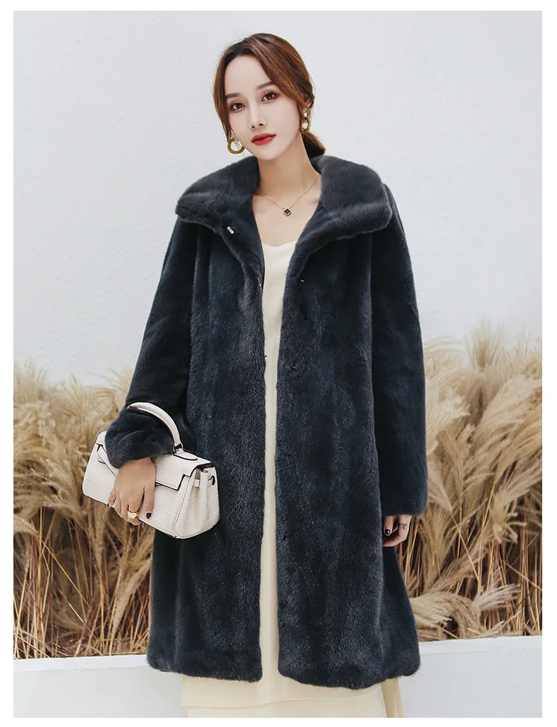 winter new whole mink fur coat female long section slim slimming mink fur coat jacket