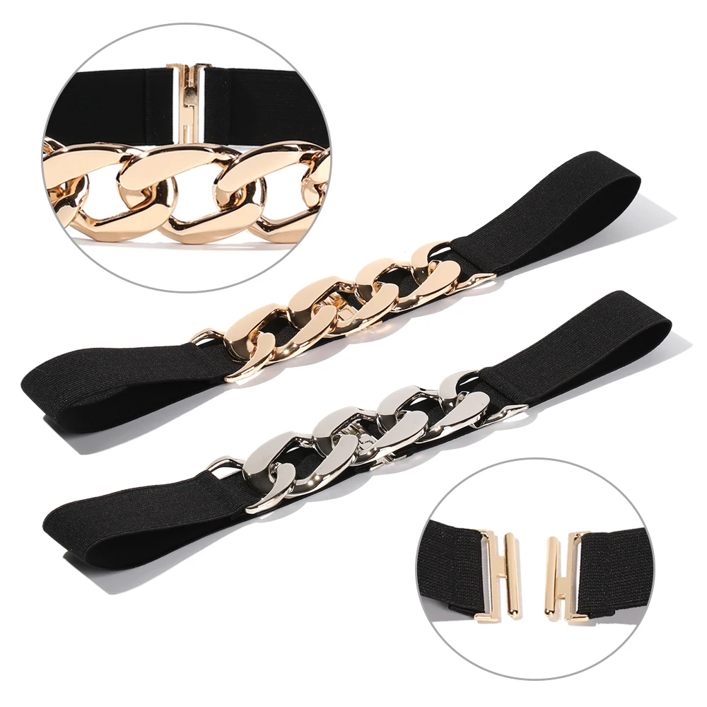 brown waist belt Fashion Women Punk Elastic Belt Metal Chain Decorative Waist Stretch Strap Dress Coat Suit Waistband Clothing Decoration plus size belts for women