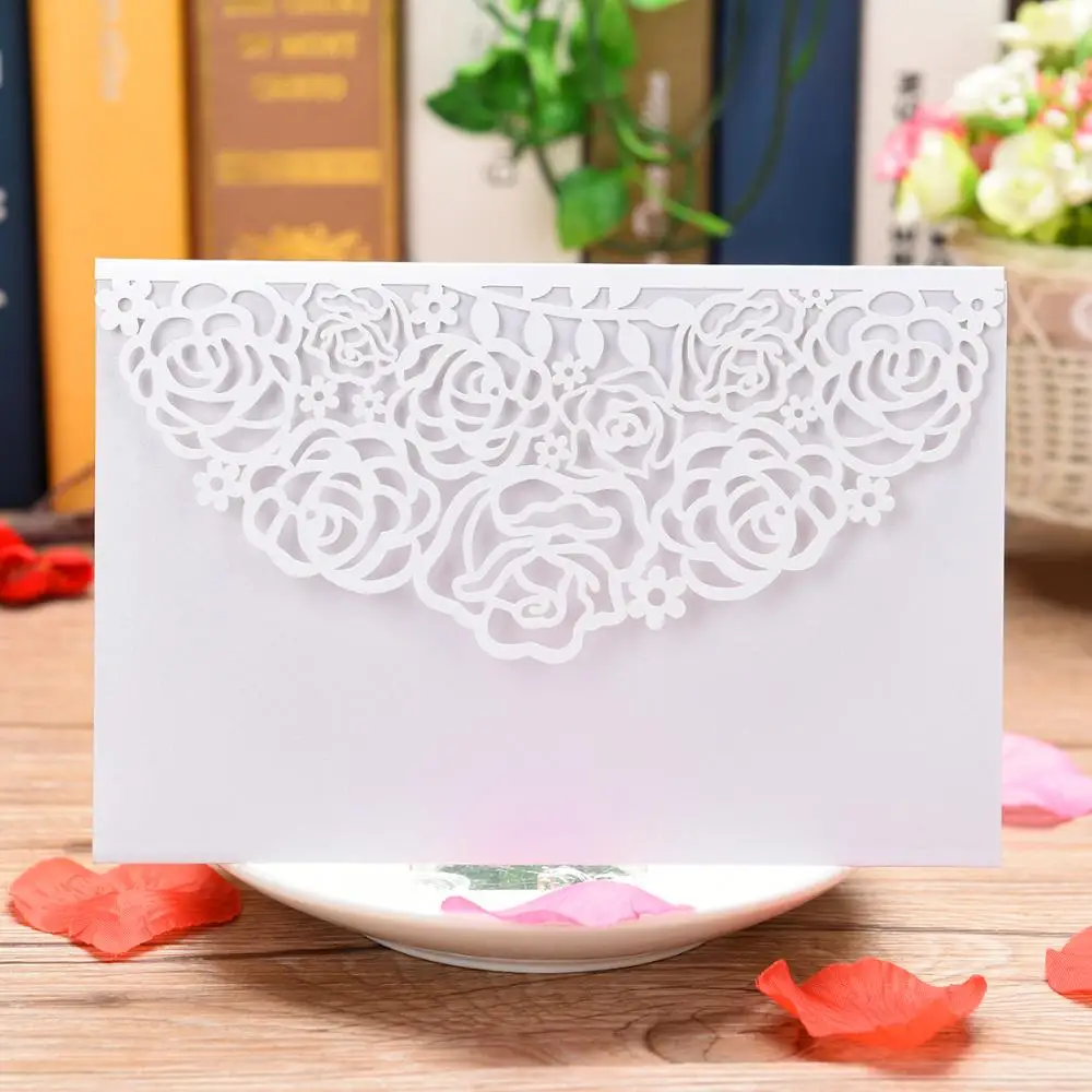  100 Pcs 5.12 x 7.21 inch Tri-fold Laser Cut Wedding Invitation Pocket for Wedding Quinceanera Brida - 4.0004E+12
