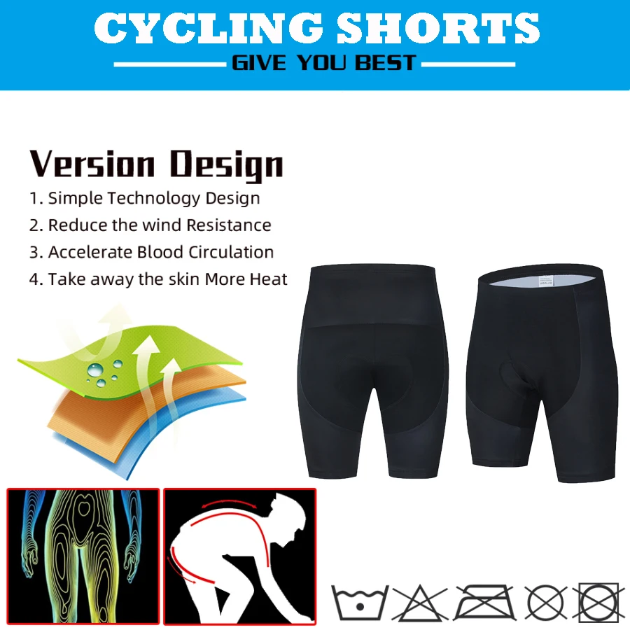 All Black Team Cycling Bib Shorts Mountain Bike Breathable Mens 19D Gel Padded Bicycle Pants Under Wear