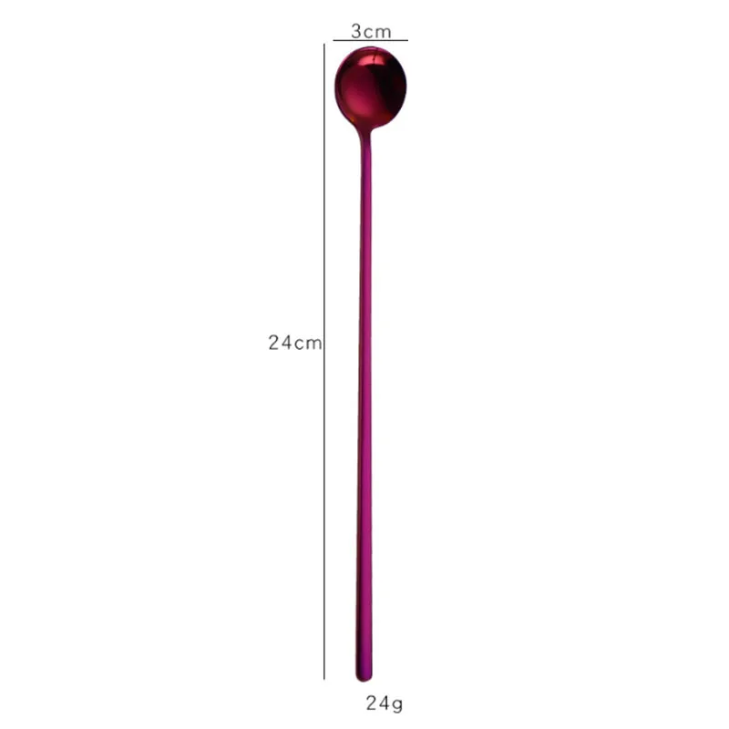 Purple 20 упаковок, 304, нержавеющая сталь, круглая головка, длинная ручка, кофейная/чайная ложка, креативные длинные корейские ложки, ложка для коктейля, бара - Цвет: Purple