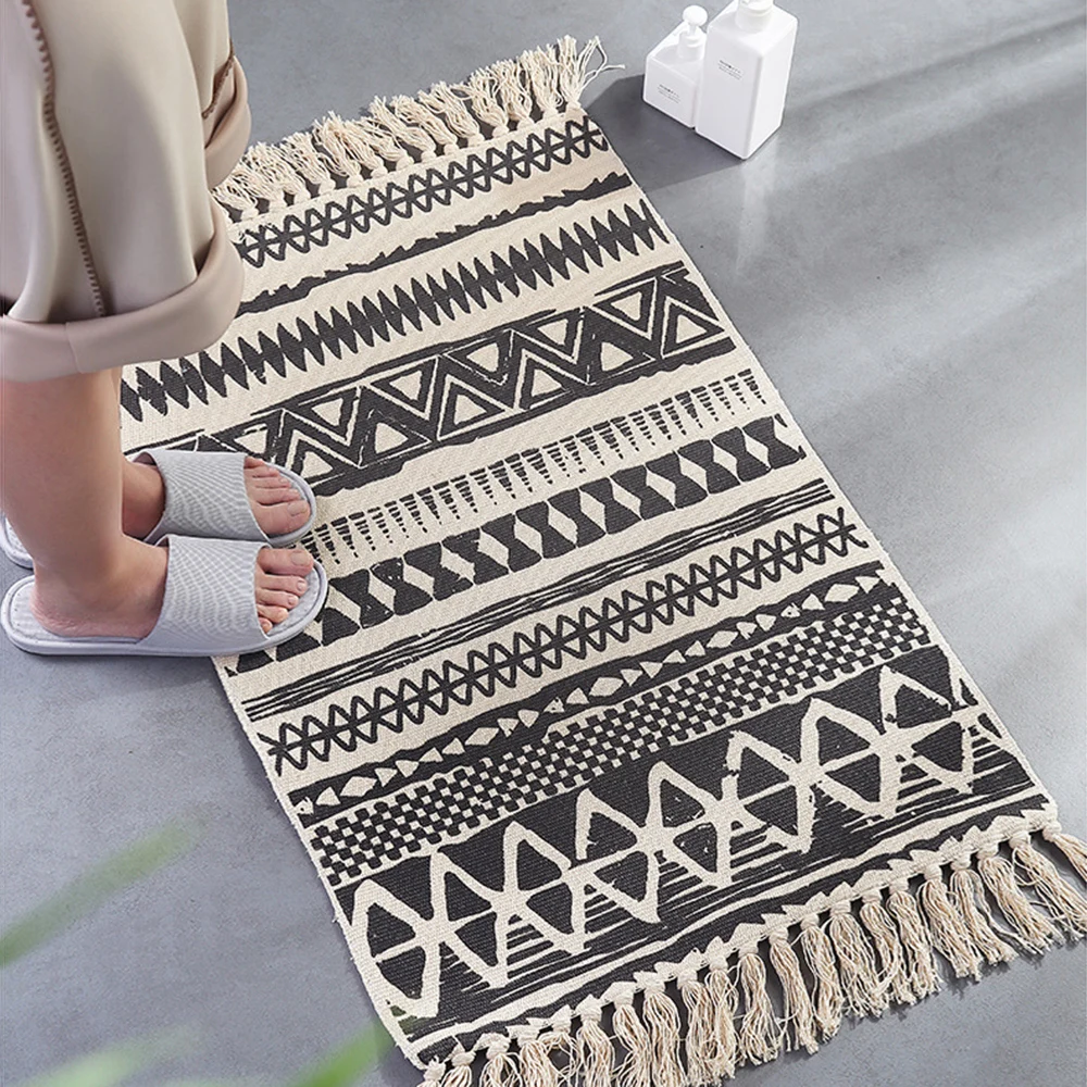 Хлопковый льняной ковер с кисточками, прикроватный коврик, геометрический Коврик для пола, для гостиной, спальни, украшение для дома, богемный ковер с кисточками