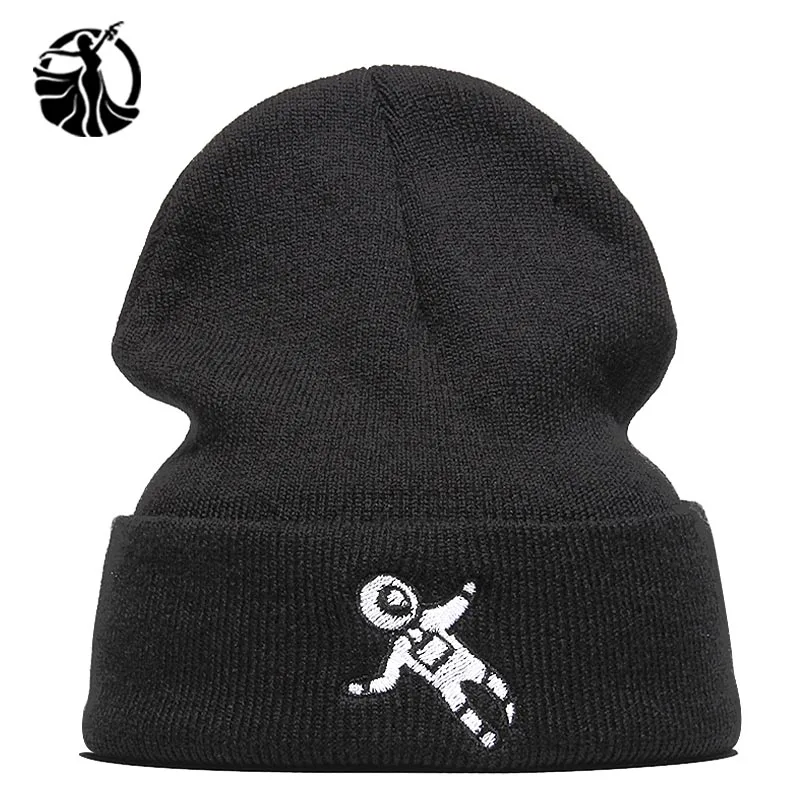 

High Quality Winter Beanie Hats Embroider Spaceman Fashion Warm Cap Unisex Elasticity Knit Beanie Black Hip-hop Hat