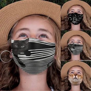 

1pc Children's mask with cat print Sand Exhaust Sunscreen Breathable mascarillas windproof Washable Dustproof Kids face mask