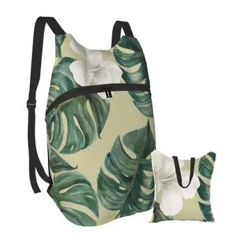 

Lightweight Packable Backpack Foldable Watercolor Palm Deliciosa Leaves Hibiscus ultralight Outdoor Folding Handy Travel Daypack