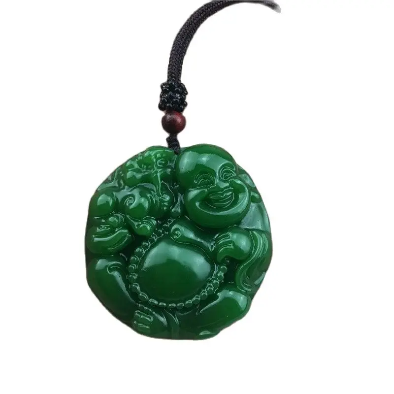

China Hand Carved Jade Buddha Green Jade Fengshui Safety Pendant Necklace
