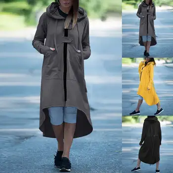 

2020 Autumn Winter ZANZEA Women Coats Jackets Long Outwear Fashion Ladies Solid Side Pockets Zip Up Overcoats Chaqueta Mujer 7