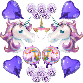 

Amawill Purple Unicorn Helium Balloons Set And Unicorn Headband Happy Girl Birthday Wedding Party Decor Latex Confetti Balloon