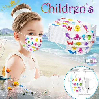

50 Pcs Disposable Mask For Face Kids Non-Woven 3 Layer Fashion Face Masks For Germ Protection Print Mascarillas Flag Bandana