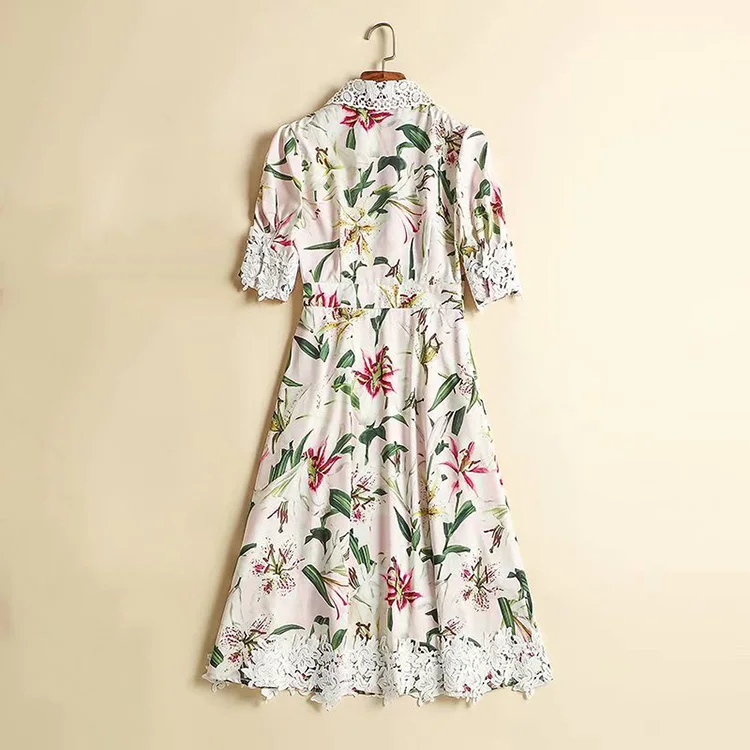Svoryxiu, дизайнерское летнее платье миди для подиума, женское платье с коротким рукавом, на заказ, на пуговицах, с цветочным принтом, кружевное элегантное платье vestdios